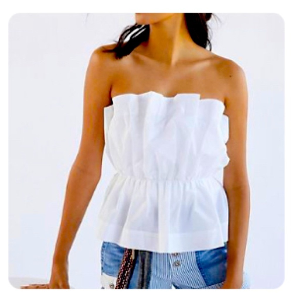 Anthropologie ruffled tube top white
